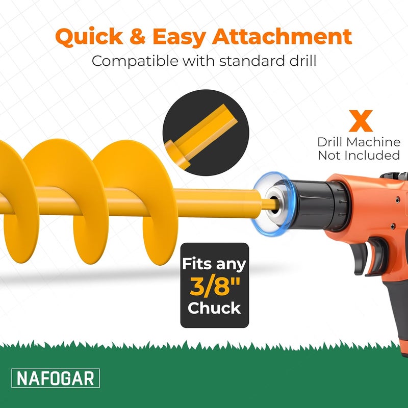 NAFOGAR Garden Auger Drill Bit for Planting - Pack of (2) - 1.6”x16.5” & 3.5”x16” – Garden Spiral Hole Digging for Planting, Bulbs, Bedding Plants & More - Compatible with 3/8 Inch Hex Drive - Image 5